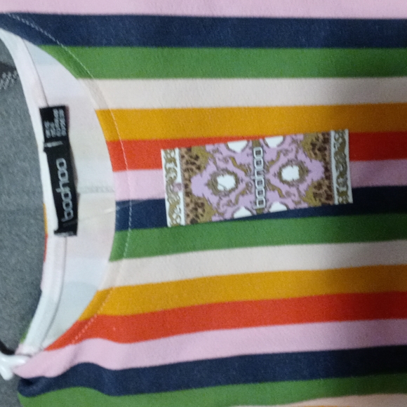 Raimbow Stripe Short Sleeve Shift Dress Leaf Green - Picture 2 of 3